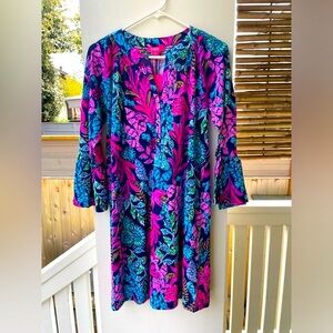 LILLY Pulitzer Norris 3/4 Sleeve Dress in Aegean Navy Calypso Pattern, SM, NWT!